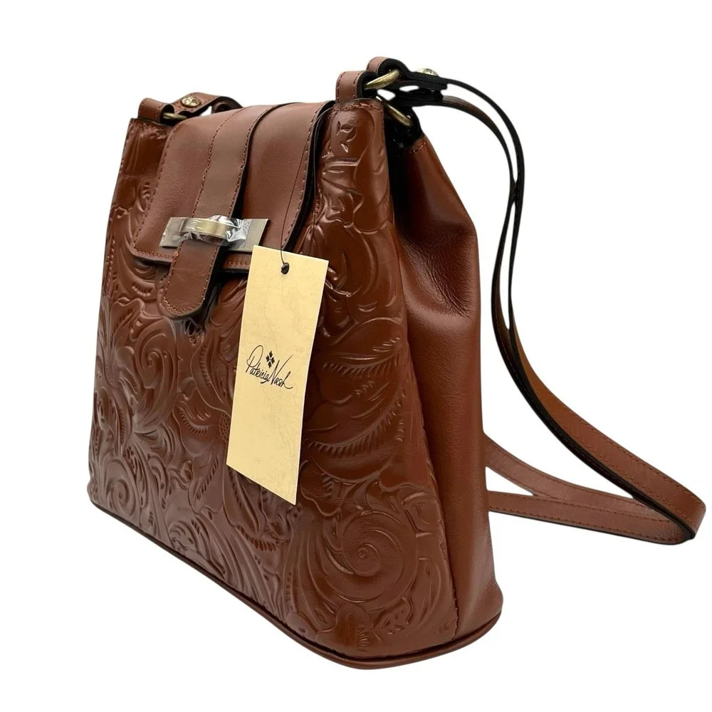 Patricia Nash Women's Larone Tooled Leather Hobo Bag Medium Florence Tan Brown